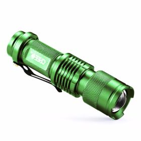 5 Colors Mini LED Flashlight Q5 2000lm Waterproof LED Laterna 1 Modes Zoomable PortableTorch Penlight AA 14500 (Color: Green)